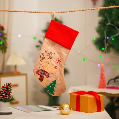 Christmas Decoration Linen Red Bordered Old Man Snowman Christmas Socks Christmas Gift Bag Candy Socks