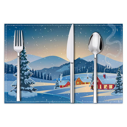Christmas placemat white hemp Christmas scenery print home table mat living room dining table coaster