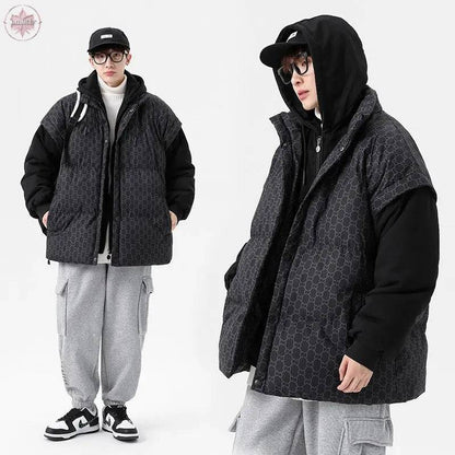 Fashion Hooded Men's Cotton Padded Clothes New Winter Thickened Warm Lovers' Outerwear Fake Two Down Cotton Padded Clothes - Lamiiche