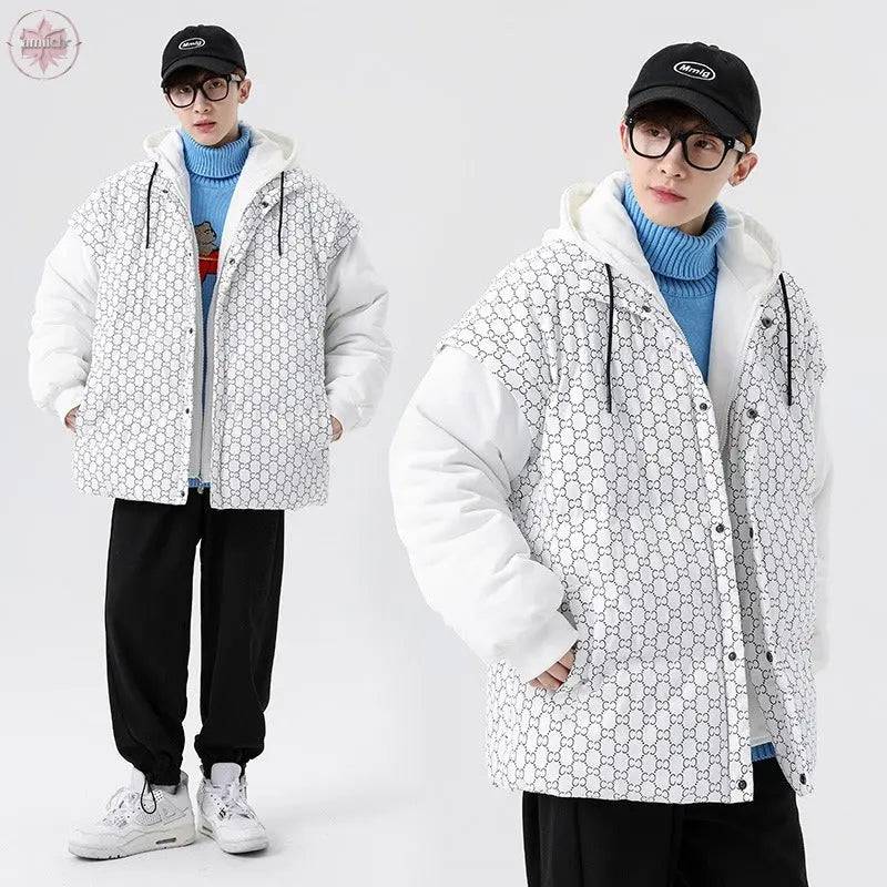 Fashion Hooded Men's Cotton Padded Clothes New Winter Thickened Warm Lovers' Outerwear Fake Two Down Cotton Padded Clothes - Lamiiche