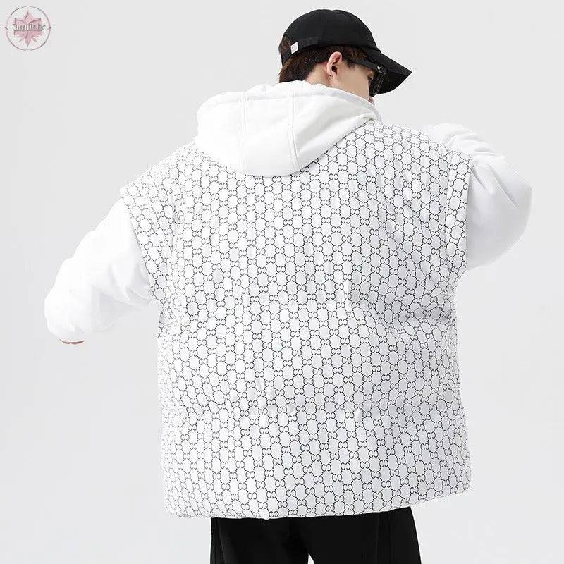 Fashion Hooded Men's Cotton Padded Clothes New Winter Thickened Warm Lovers' Outerwear Fake Two Down Cotton Padded Clothes - Lamiiche