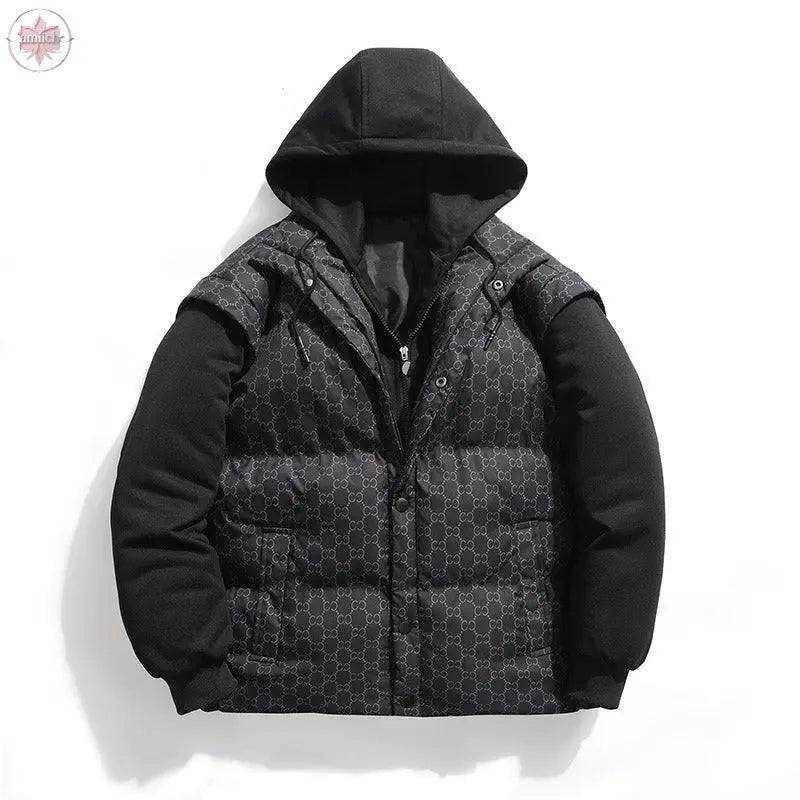 Fashion Hooded Men's Cotton Padded Clothes New Winter Thickened Warm Lovers' Outerwear Fake Two Down Cotton Padded Clothes - Lamiiche