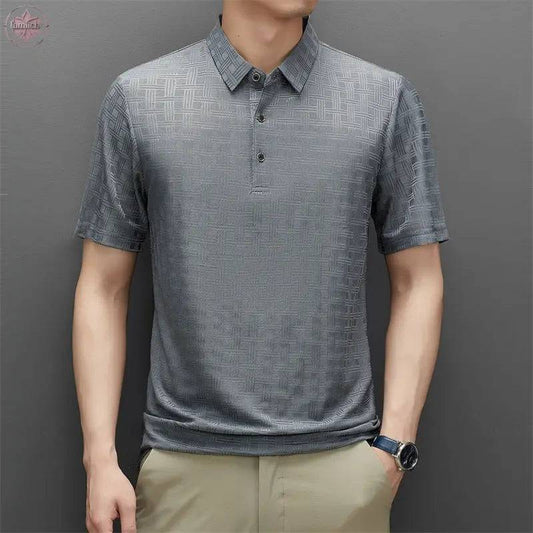 Polo collar fashionable casual short sleeved t-shirt personalized breathable half sleeved top Father's Day - Lamiiche