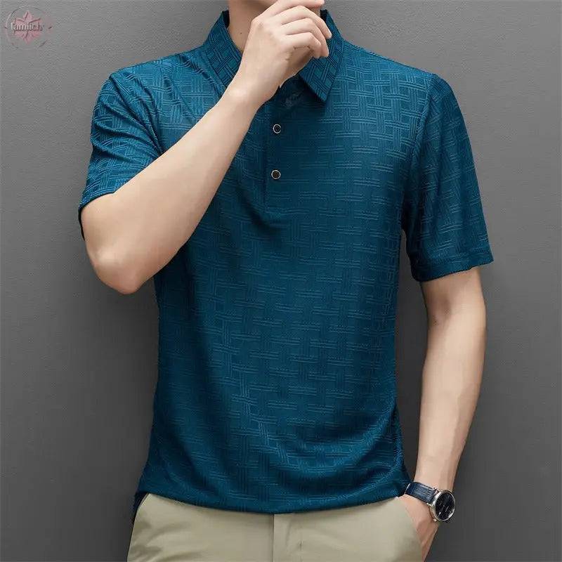 Polo collar fashionable casual short sleeved t-shirt personalized breathable half sleeved top Father's Day - Lamiiche