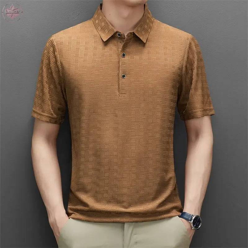 Polo collar fashionable casual short sleeved t-shirt personalized breathable half sleeved top Father's Day - Lamiiche