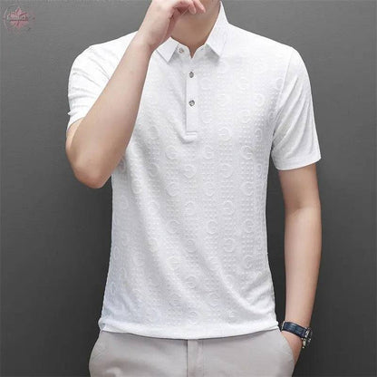 Polo collar fashionable casual short sleeved t-shirt personalized breathable half sleeved top Father's Day - Lamiiche