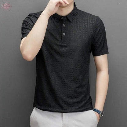 Polo collar fashionable casual short sleeved t-shirt personalized breathable half sleeved top Father's Day - Lamiiche