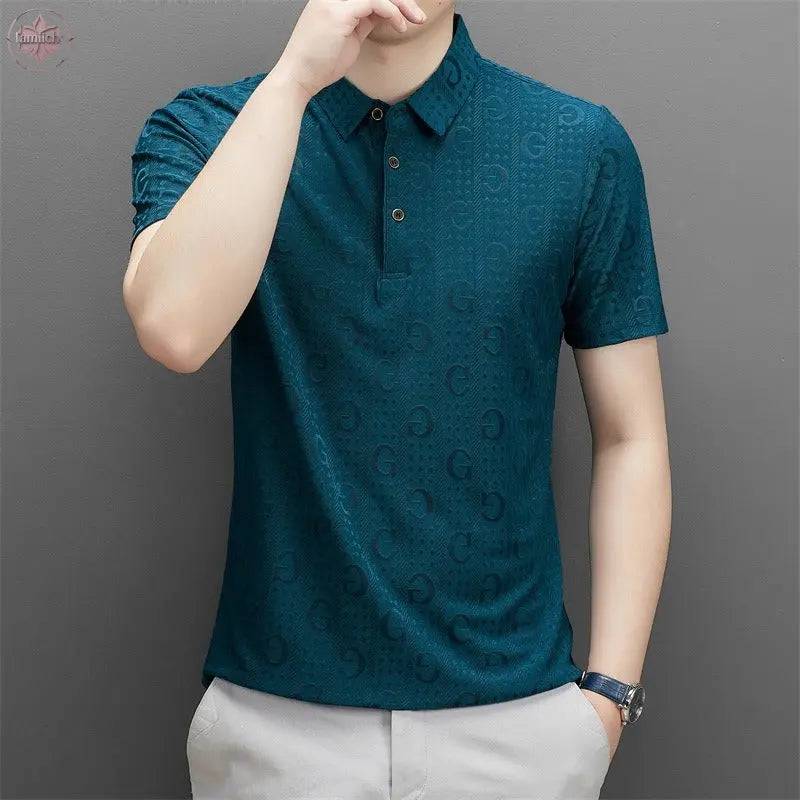 Polo collar fashionable casual short sleeved t-shirt personalized breathable half sleeved top Father's Day - Lamiiche