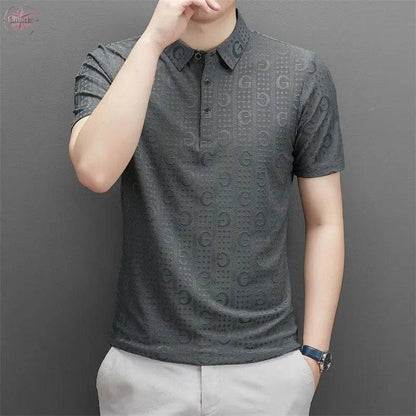 Polo collar fashionable casual short sleeved t-shirt personalized breathable half sleeved top Father's Day - Lamiiche