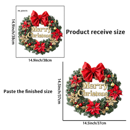 Christmas Bow, Gold and Red Flower Wreath Stickers, Wall Stickers, Decoration for the New Year's Festival