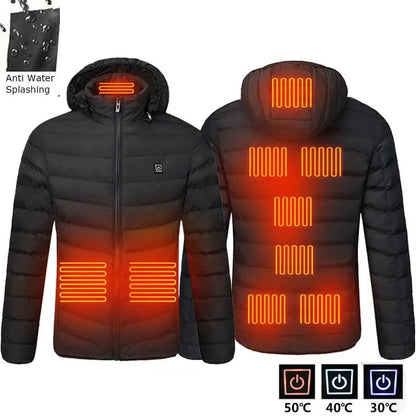 Men Winter Warm USB Heating Jackets Smart Thermostat Pure Color Hooded Heated Clothing Waterproof  Warm Jackets