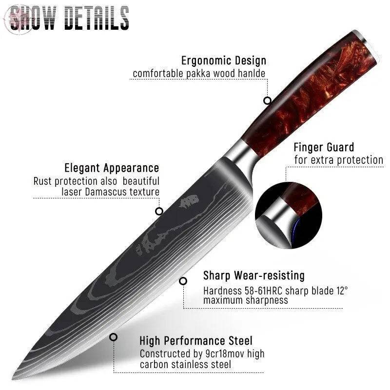 Kitchen Knives Professional Chef Knives Kitchen Knife Japanese 5CR15 440C High Carbon Stainless Steel Pattern Knife - Lamiiche