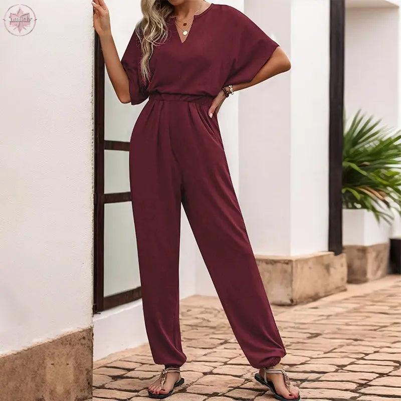 New European and American Summer Women's Casual Solid Color European and American jumpsuit  Lamiiche