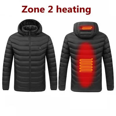 Men Winter Warm USB Heating Jackets Smart Thermostat Pure Color Hooded Heated Clothing Waterproof  Warm Jackets