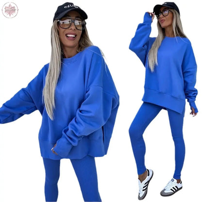 New Spring Women's Wear European and American Casual Tight Pants Loose Hoodie Set Two Piece Set  Lamiiche