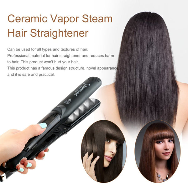 Steam Function Flat Iron Tourmaline Ceramic Vapor Professional Hair Straightener with Argan Oil Infusion Straightening Irons - Lamiiche