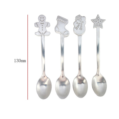 4pcs Christmas Style Teaspoon Christmas Cutlery Flatware Decoration Accessories Stainless Steel Coffee Dessert Ice Cream Spoon