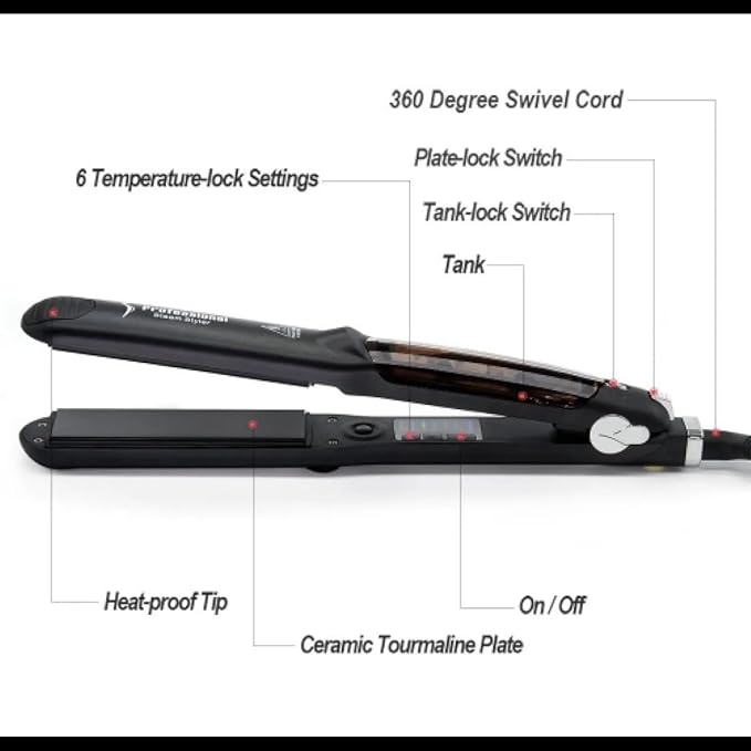 Steam Function Flat Iron Tourmaline Ceramic Vapor Professional Hair Straightener with Argan Oil Infusion Straightening Irons