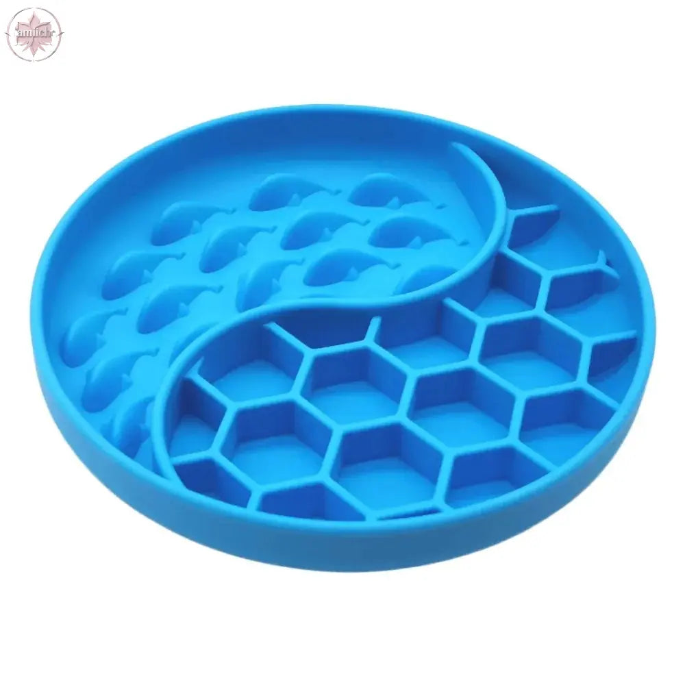 High Temperature Resistant Silicone Dog Food Bowl New Product 2-partition Slow Food Honeycomb Silicone Dog Bowl  Lamiiche