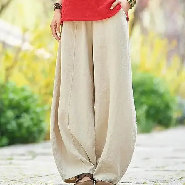 Cotton Linen Style Bloomers Wide Leg Pants 