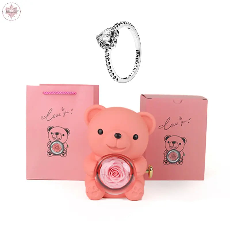 Teddy Bear Jewelry Gift Box with Round Necklace Gifts for Women Mom Wife  Lamiiche