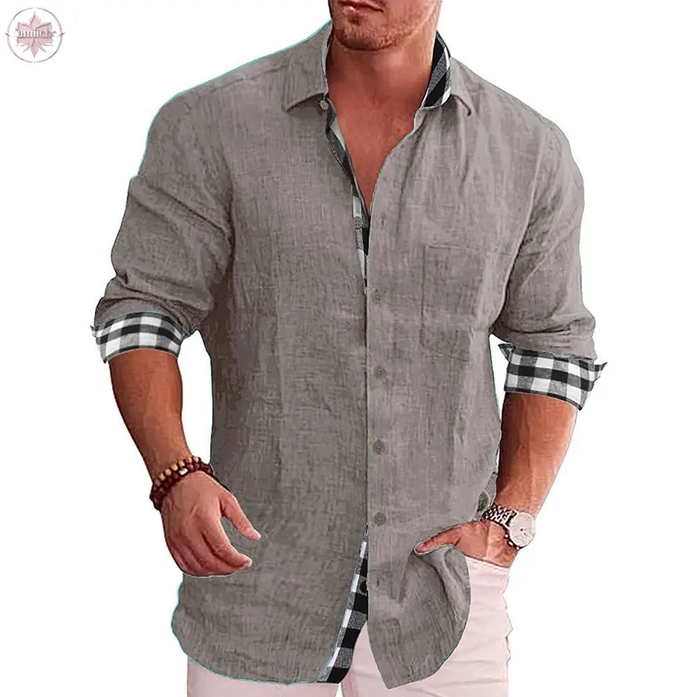 Leisure men's cotton and linen shirt men's shirt men's shirt  Lamiiche