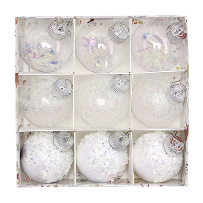 Christmas balls, silk balls, winding balls, painted balls, 8cm, 9pcs, boxed Christmas decorations