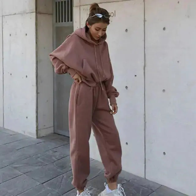 Women Warm Hoodie and Pants Set 