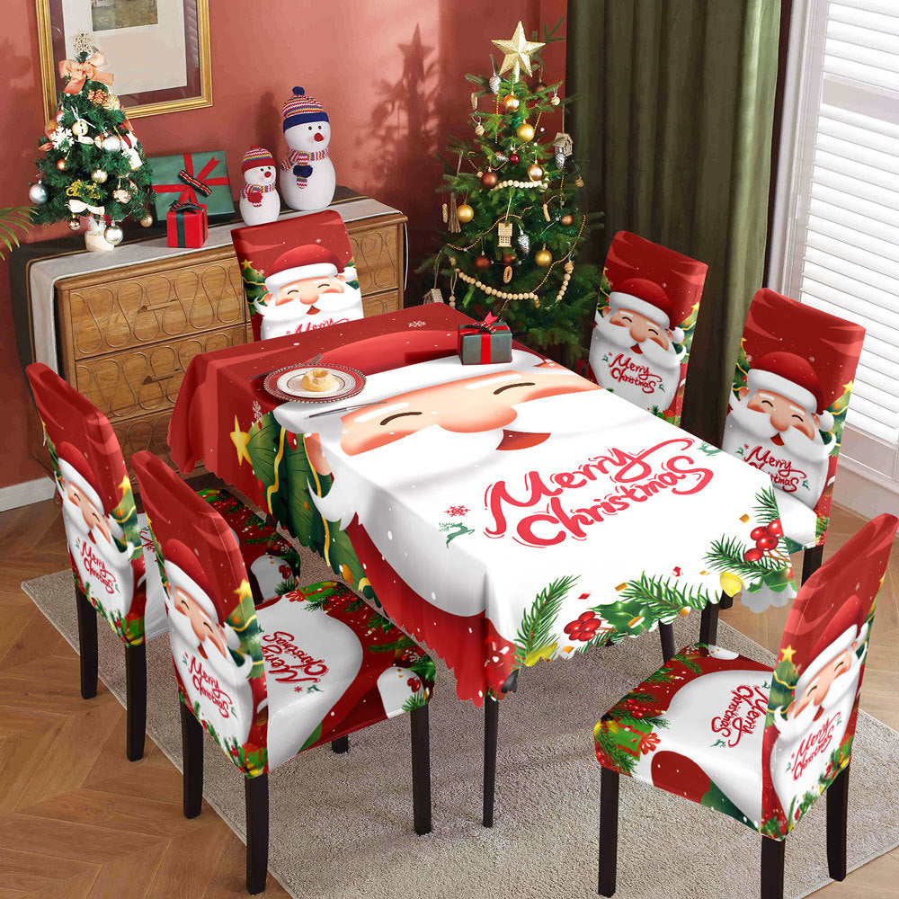 Christmas Waterproof Printed Tablecloth Restaurant Home Printed Chair Cover Christmas Tablecloth Chair Cover Decorative Set