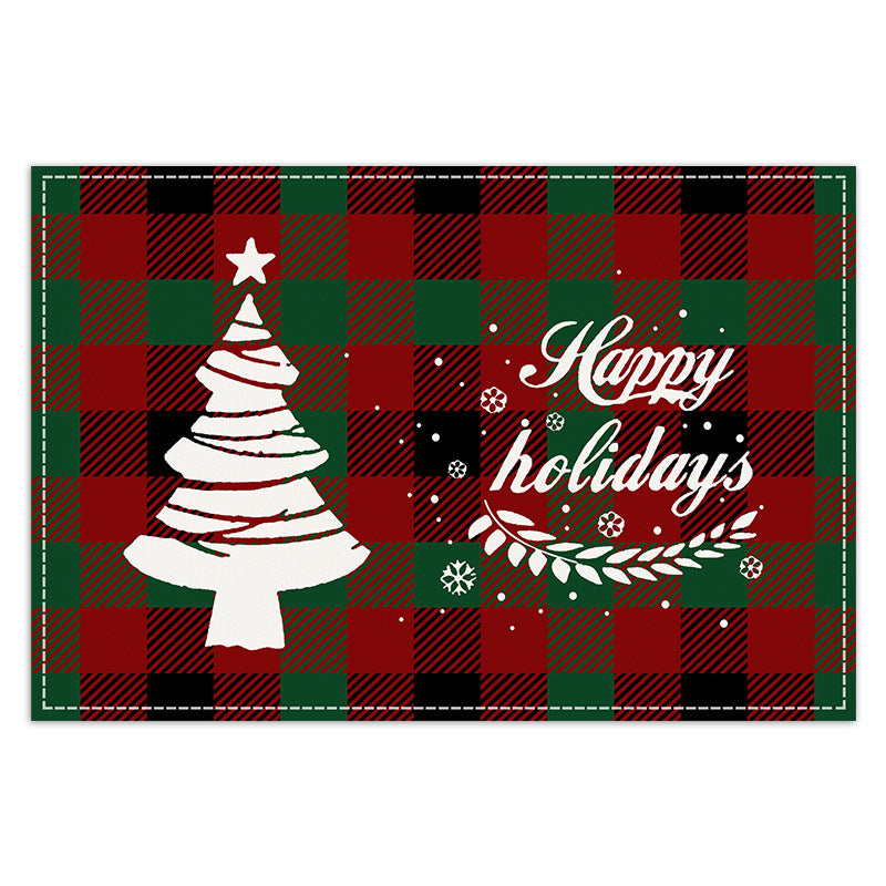 Christmas Tree Elk Printed Meal Mat Christmas Striped Checkered Table Mat White Hemp Western Food Mat