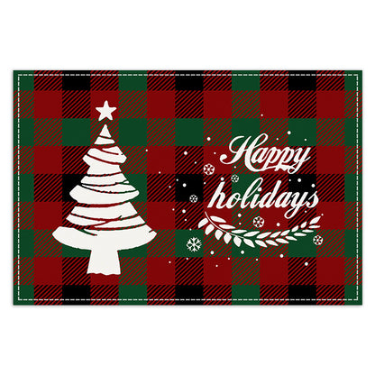 Christmas Tree Elk Printed Meal Mat Christmas Striped Checkered Table Mat White Hemp Western Food Mat