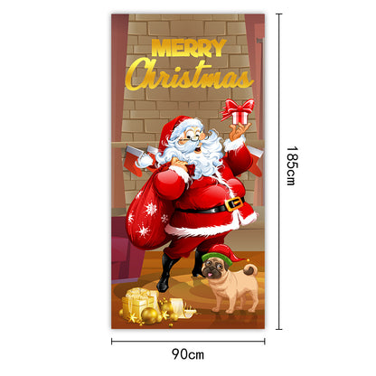 New Christmas Door Curtains, Flags, Outdoor Photography, Santa Claus and Puppies, Background Decoration, Hanging Cloth
