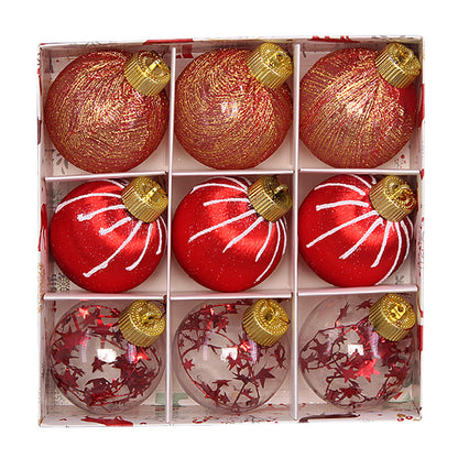 Christmas balls, silk balls, winding balls, painted balls, 8cm, 9pcs, boxed Christmas decorations