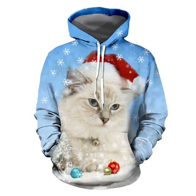 Unisex Men Women Christmas Ugly Cat Funny Snowman Christmas sweater Pockets  Funny Christmas Party