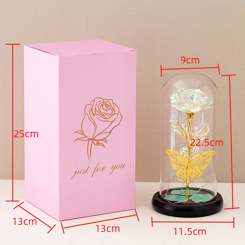 Golden Butterfly Immortal Flower Glass Cover Rose Glowing Gold Foil Rose Christmas Valentine's Day