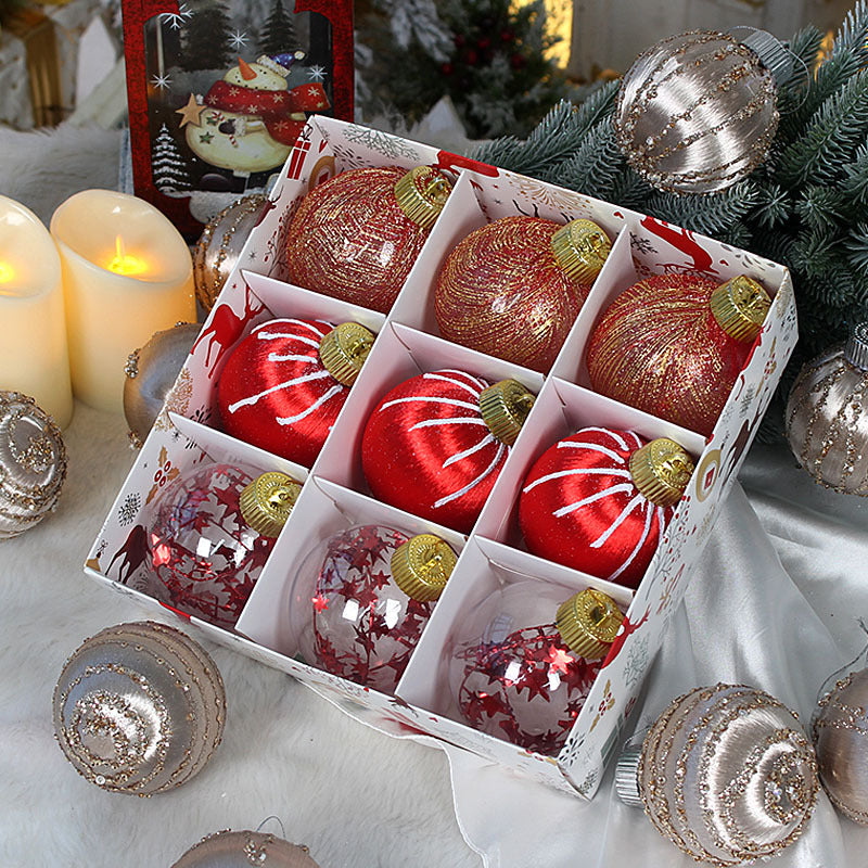 Christmas balls, silk balls, winding balls, painted balls, 8cm, 9pcs, boxed Christmas decorations
