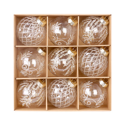 Christmas decorations 8cm/9PCS transparent PET painted Christmas ball gift box set Christmas tree pendant