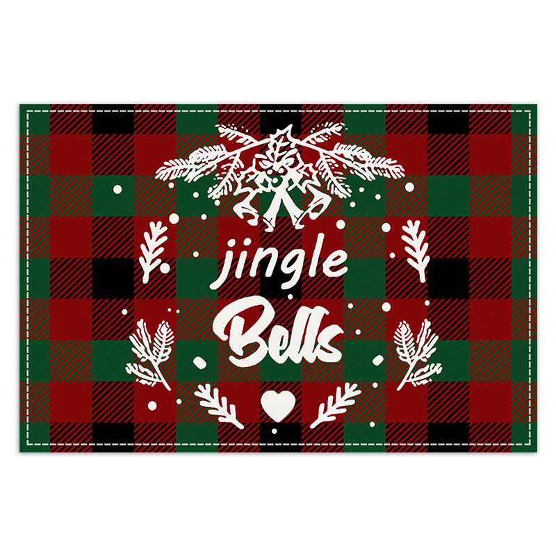 Christmas Tree Elk Printed Meal Mat Christmas Striped Checkered Table Mat White Hemp Western Food Mat