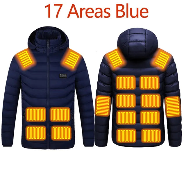 Men Winter Warm USB Heating Jackets Smart Thermostat Pure Color Hooded Heated Clothing Waterproof  Warm Jackets