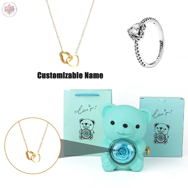 Teddy Bear Jewelry Gift Box with Round Necklace Gifts for Women Mom Wife  Lamiiche