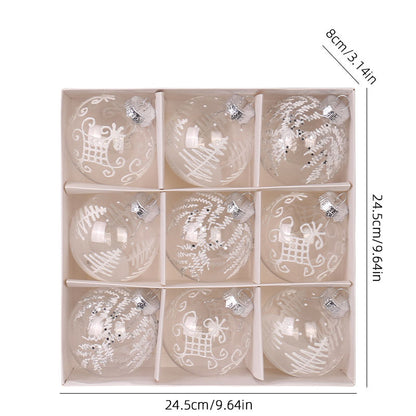Christmas decorations 8cm/9PCS transparent PET painted Christmas ball gift box set Christmas tree pendant