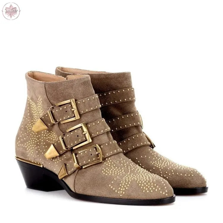 Studded Snake Skin Ankle Boots For Woman Buckle Strap Genuine Leather Chunky Heel Martin Boots Women Luxury  Lamiiche