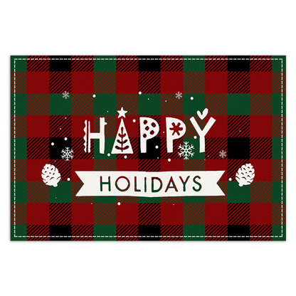 Christmas Tree Elk Printed Meal Mat Christmas Striped Checkered Table Mat White Hemp Western Food Mat