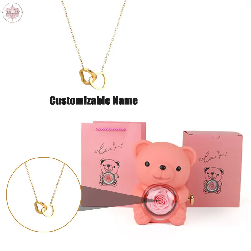 Teddy Bear Jewelry Gift Box with Round Necklace Gifts for Women Mom Wife  Lamiiche