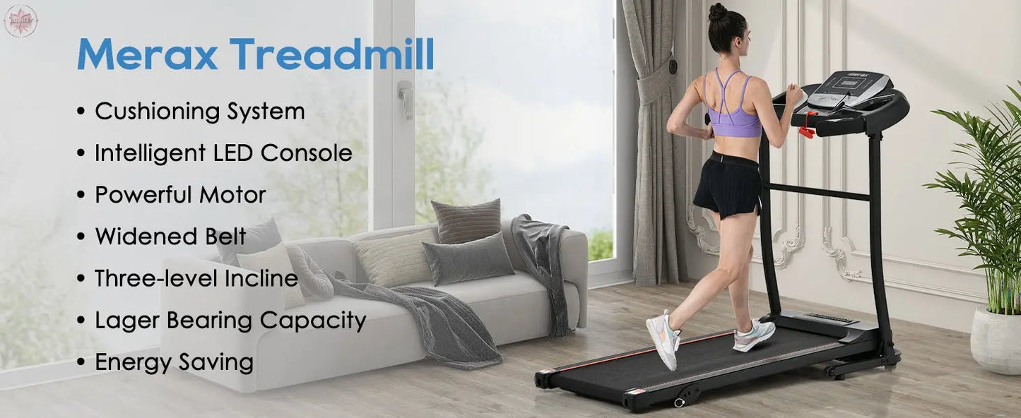 Home folding treadmill with pulse sensor, 2.5-horsepower silent brushless motor, 3-level tilt, 12 preset programs  Lamiiche