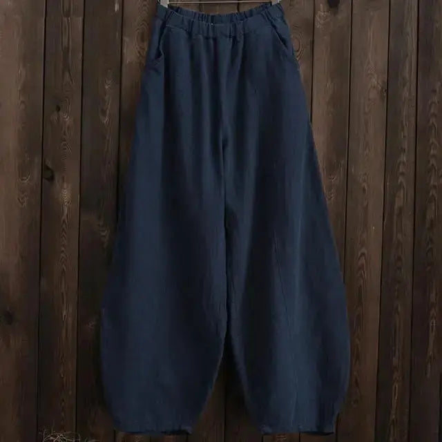 Cotton Linen Style Bloomers Wide Leg Pants 