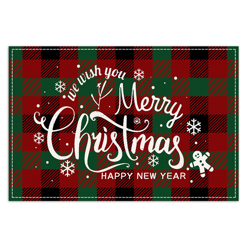 Christmas Tree Elk Printed Meal Mat Christmas Striped Checkered Table Mat White Hemp Western Food Mat