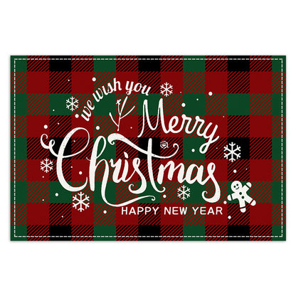 Christmas Tree Elk Printed Meal Mat Christmas Striped Checkered Table Mat White Hemp Western Food Mat