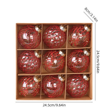 Christmas decorations 8cm/9PCS transparent PET painted Christmas ball gift box set Christmas tree pendant