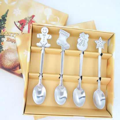 4pcs Christmas Style Teaspoon Christmas Cutlery Flatware Decoration Accessories Stainless Steel Coffee Dessert Ice Cream Spoon